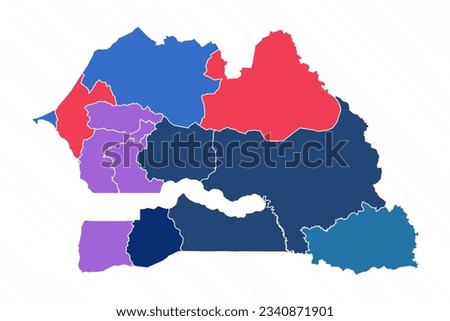 Multicolor Map of Senegal With Provinces, can be used for business designs, presentation designs or any suitable designs.