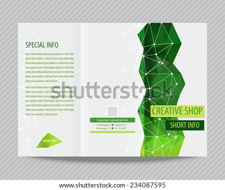 Template light vector design for trifold brochure with colorful polygons and white polygonal grid. Editable, bright. Proportionally for A4 size