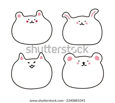 Doodle style hand drawn cute dog, bear, rabbit and cat animal character illustration set.