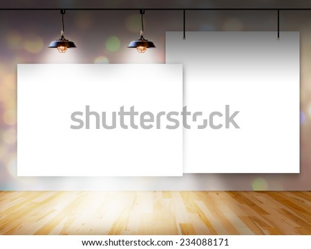 Blank frame on bokeh background with Ceiling lamp for information message