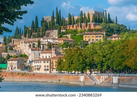 Castel San Pietro overlooking river Adige in verona, Italy. Royalty-Free Stock Photo #2340883269
