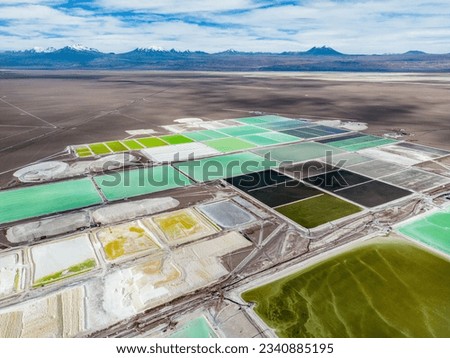 Aerial view of lithium fields in the Atacama desert in Chile, South America - a surreal landscape where batteries are born Royalty-Free Stock Photo #2340885195