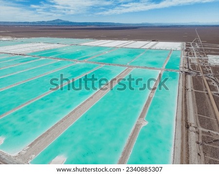 Aerial view of lithium fields in the Atacama desert in Chile, South America - a surreal landscape where batteries are born Royalty-Free Stock Photo #2340885307
