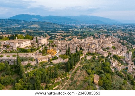 Aerial view of Italian town Spello.