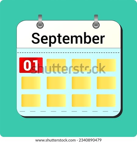 calendar vector drawing, date September 01 on the page
