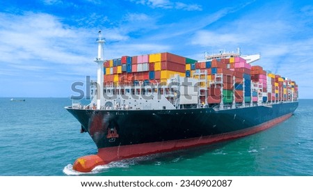 Cargo container Ship, cargo vessel ship carrying container and running for import export concept technology freight shipping sea freight by Express Ship. front view Royalty-Free Stock Photo #2340902087