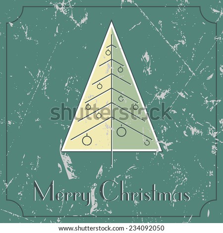 retro - vintage Christmas tree card in a light beige and green colors