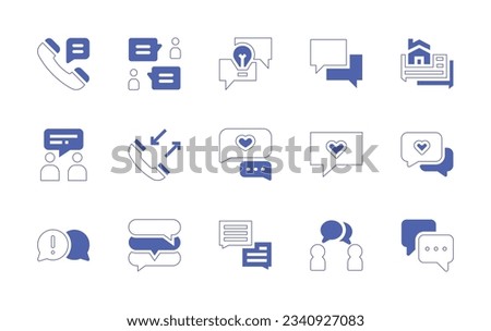 Conversation icon set. Duotone style line stroke and bold. Vector illustration. Containing talk, conversation, speech bubble, chat, problem solving.