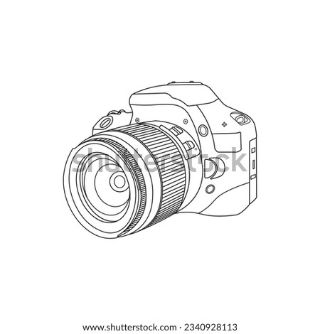 Hand drawn Kids drawing Cartoon Vector illustration dslr camera Isolated on White Background Royalty-Free Stock Photo #2340928113