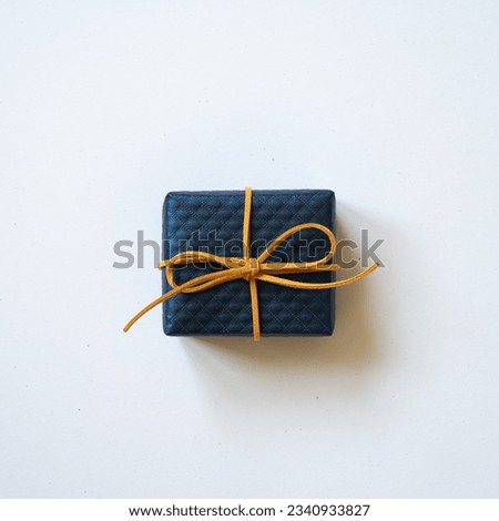 Navy gift box isolated on white background. top view, copy space