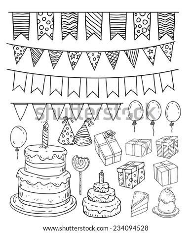  Birthday party elements, vector illustration.