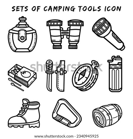 Camping tools icon vector collection set