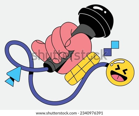 Singer hand holding microphone vector illustration doodle style