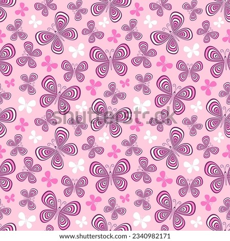 Butterfly decorative seamless patterns. Butterflies pink background. Vector illustration.  Design for web, wrapping, wallpaper, cover, textile, print.