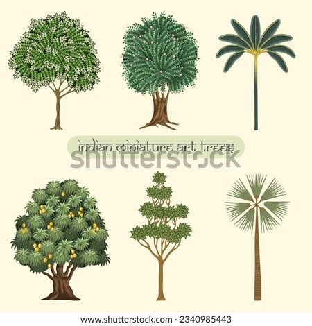 Varieties of Decorative trees from Indian Miniature art Royalty-Free Stock Photo #2340985443