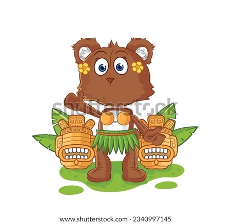the bear hawaiian waving character. cartoon mascot vector
