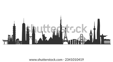 World skyline. Travel and tourism background. Vector flat illustration Royalty-Free Stock Photo #2341010419