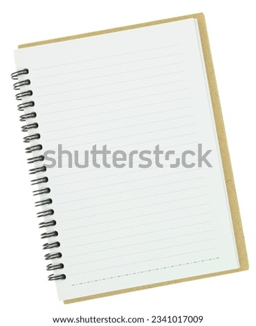 Blank open notebook isolated on white background, 
