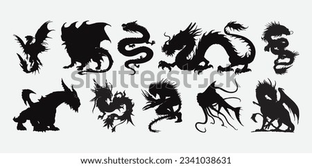 Enchanting World of Mystical Dragons, A Captivating Collection of Dragon Silhouettes Royalty-Free Stock Photo #2341038631