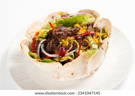 Taco cup beef Salad with white background