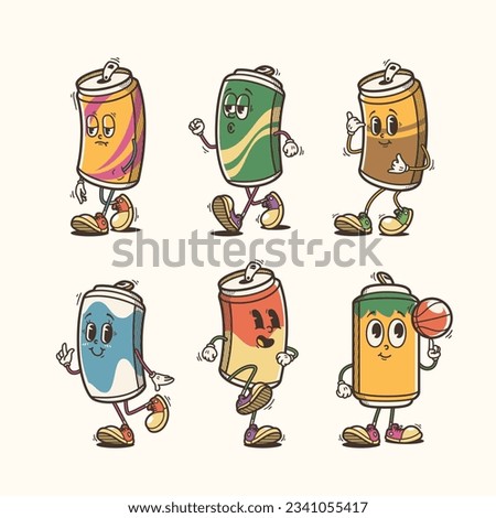 Set of Traditional Soda Can Cartoon Illustration with Varied Poses and Expressions