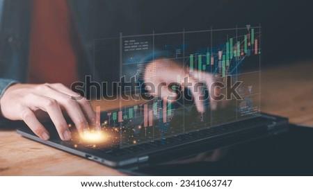 concept of finance and investment ,profit growth management ,financial graphical and statistical analysis ,Stock and currency fund management ,bank interest management ,high return investment Royalty-Free Stock Photo #2341063747