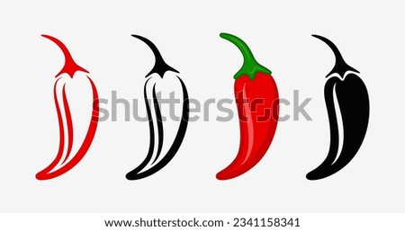 Flat Vector Whole Fresh Hot Chili Pepper Design Template Closeup Isolated. Spicy Chili Hot or Bell Pepper, Front View. Vector Illustration Royalty-Free Stock Photo #2341158341