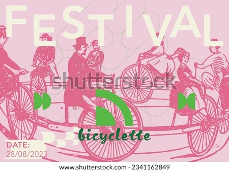 Bicycle festival vintage engraving style circus acts from the 19th century, festival poster design or performance concert ads.
