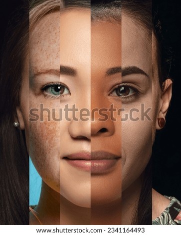 Human face made from different portrait of men and women of diverse age and race. Combination of faces. Concept of social equality, human rights, freedom, diversity, acceptance Royalty-Free Stock Photo #2341164493