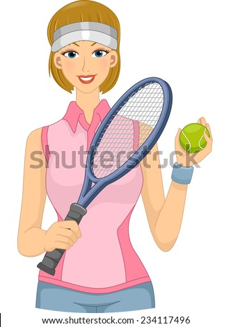 Illustration Featuring a Female Lawn Tennis Player Holding a Racket and a Ball