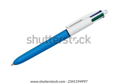 Retro four colored pen blue isolated on white Royalty-Free Stock Photo #2341194997
