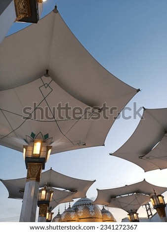 the roofs of the mosque's terraces stretched under a clear sky