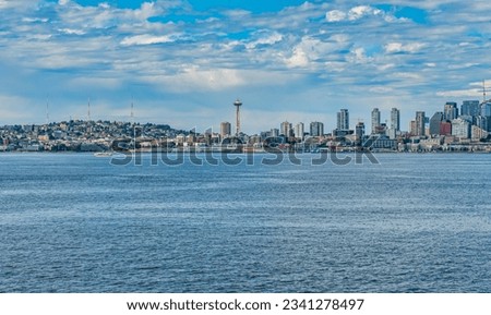 A view of the Seattle skyline across Elliott Bay in Washington State.