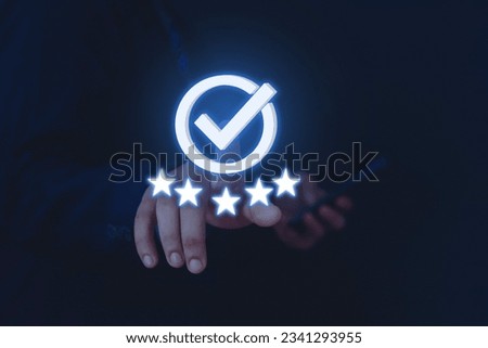 Leading service quality assurance symbol, certification, quality control, warranty standard, business technology concept.