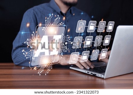 Businessman AI, artificial intelligence in modern medical technology and IOT automation. Doctor using AI document management concept.	 Royalty-Free Stock Photo #2341322073