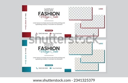 Fashion sale facebook timeline cover banner ad design template set, creative modern minimal professional vector design layout with red and blue gradient color using abstract shapes for marketing promo