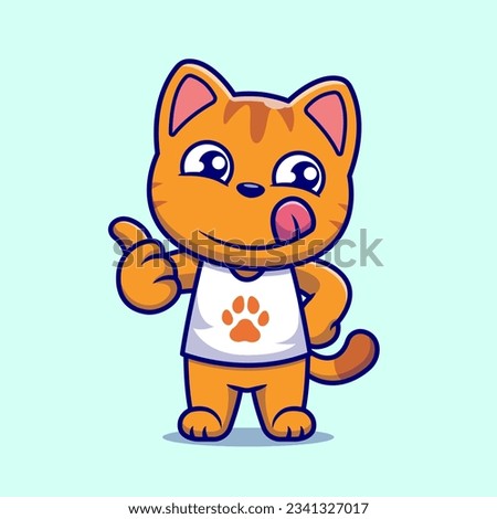 Cute Cat With Thumbs Up Cartoon Vector Icon Illustration. Animal Nature Icon Concept Isolated Premium Vector. Flat Cartoon Style