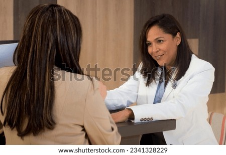 Latina woman executive doctor slim smiling independent smooth and curly