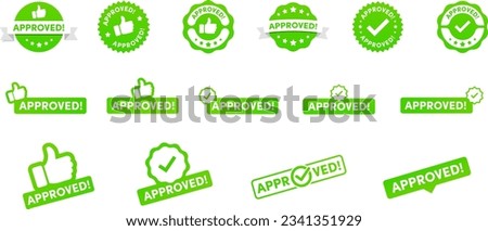 Green approved badges, approved icons set