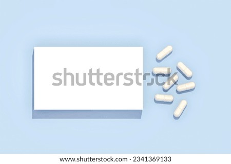 White Pills Box and capsule pills on blue background, Mock up,copy space . 3D Rendering Royalty-Free Stock Photo #2341369133
