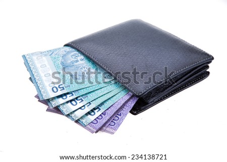 wallet with money isolated on white background