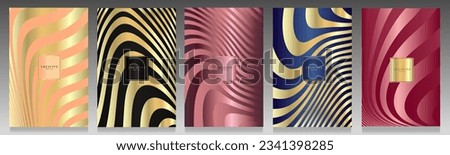 Colorful luxury cover set. Shiny deformed lines on metallic background. Vector illustration for precious product, elegant invitation, glamour and fashion.