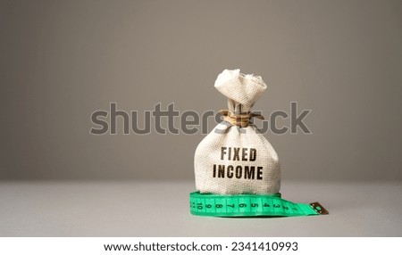 Fixed income concept. Types of investment security that pay investors fixed interest or dividend payments until their maturity date. Finance business conceptual. Money bag. Royalty-Free Stock Photo #2341410993