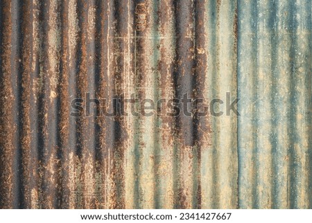 Old zinc vintage fence wall texture for background, pattern of rusty on metal panel.
