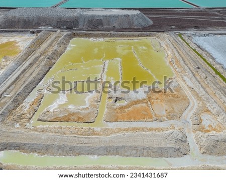 Aerial view of lithium fields in the Atacama desert in Chile, South America - a surreal landscape where batteries are born Royalty-Free Stock Photo #2341431687