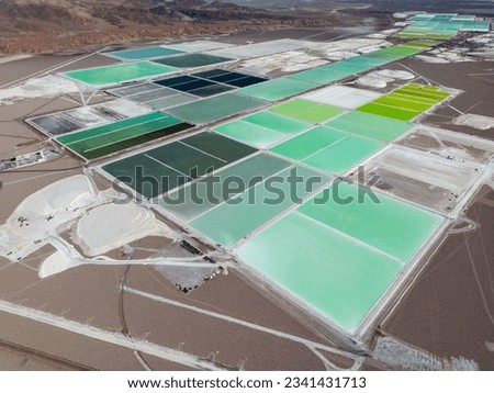 Aerial view of lithium fields in the Atacama desert in Chile, South America - a surreal landscape where batteries are born Royalty-Free Stock Photo #2341431713