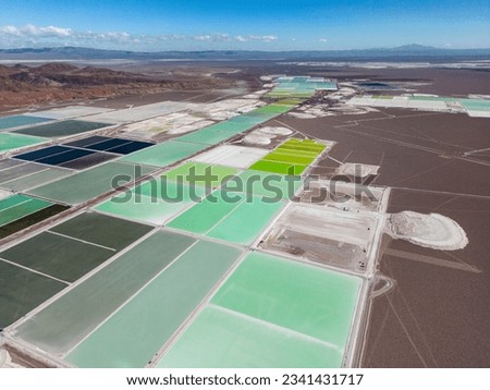 Aerial view of lithium fields in the Atacama desert in Chile, South America - a surreal landscape where batteries are born Royalty-Free Stock Photo #2341431717