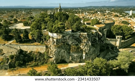 Aerial view of Rocher des Doms or Jardin des Doms, a beautuiful English-style public garden in Avignon, France Royalty-Free Stock Photo #2341433507