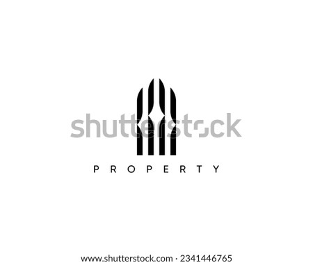 Building logo. Modern real estate, building, apartment complex, architecture, construction, skyscraper, cityscape logo design template. Royalty-Free Stock Photo #2341446765