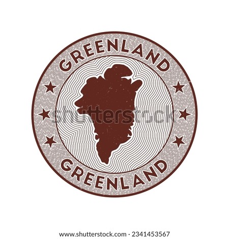 Greenland round badge vector. Country round stamp with shape of Greenland, isolines and circular country name. Authentic emblem. Appealing vector illustration. Royalty-Free Stock Photo #2341453567